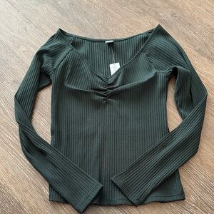 Dark Green Ribbed Women's Top